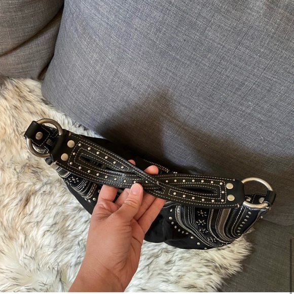 Coach signature suede leather canvas grommet black silver purse 2000s Y2K - Picture 11 of 16